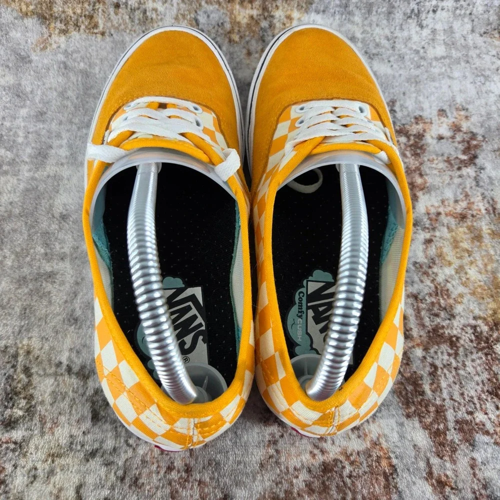 Vans ComfyCush Sneakers 7.5 Orange Yellow Checkerboard Zinnia Suede Skate Shoes
